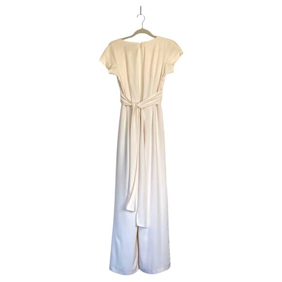 GAL MEETS GLAM Delaney Cream Crossover Wrap Bodice Jumpsuit Size 0 Bridal - Picture 3 of 11